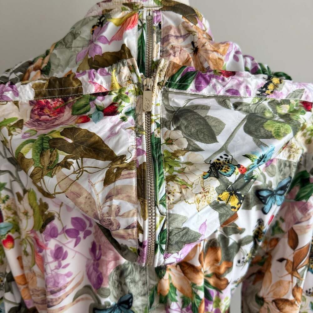 Eliza J Raincoat Size M Floral Butterfly Print Waterproof Parka Jacket M